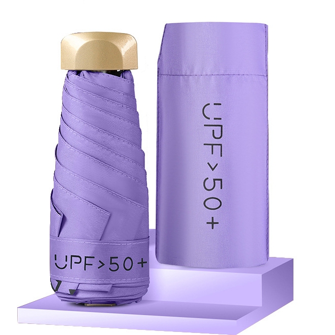 UPF 50+ 태양과 비에 대비한 블랙 UV 코팅 초소형 미니 접이식 우산